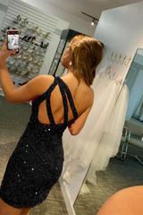 Chic Black One Shoulder Sequin Homecoming Dress with Bodycon Fit
