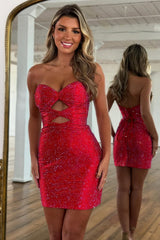 Sexy Bodycon Beaded Homecoming Dress with Lace Up Back and Sparkly Details