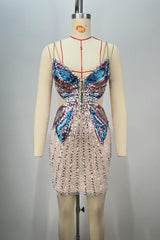 Sparkly Butterfly Rhinestone Bodycon Homecoming Dress with Side Cutouts
