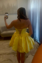 Romantic A Line Satin Homecoming Dress with Corset Back and Statement Bow
