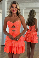 Chic A Line Beaded Homecoming Dress with Corset Lace Up Back and Flowy Skirt