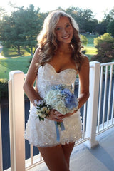 Romantic White Short Homecoming Dress with A Line Skirt and Embellished Appliques