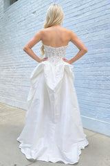 Stunning Ivory Strapless Ball Gown Prom Gown with Lace Corset Bodice
