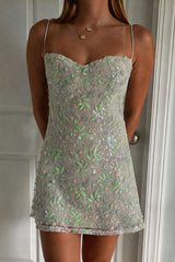 Chic Mint Green Lace Mini Homecoming Dress with Bow Back