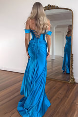 Mermaid Satin Prom Dress with Off-the-Shoulder Neckline and High Slit
