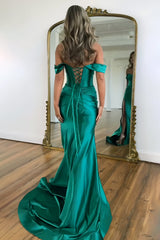 Mermaid Satin Prom Dress with Off-the-Shoulder Neckline and High Slit