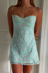 Chic Mint Green Lace Mini Homecoming Dress with Bow Back