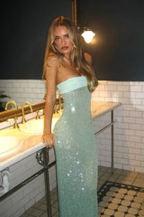 Sequin Strapless Prom Gown with Minimalist Design and Glamorous Finish