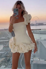 Short White One-Shoulder Homecoming Dress with Sculpted 3D Floral Details