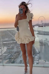 Short White One-Shoulder Homecoming Dress with Sculpted 3D Floral Details