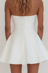 Classic White A Line Graduation Dress with Strapless Bodice and Smooth Satin Finish