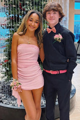 Chic Pink Sequin Bodycon Mini Dress with Strapless Neckline and Side Drape