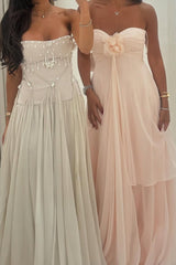 Silver/Light Pink Strapless Sweetheart A-Line Long Party Dress with Ruffles