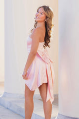 Fairy Like Pink Mini Homecoming Dress with A Line Fit and Cute Bowknot Design