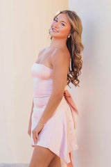 Fairy Like Pink Mini Homecoming Dress with A Line Fit and Cute Bowknot Design