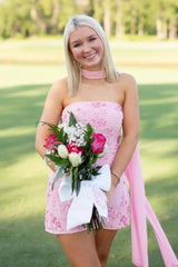 Chic Light Pink Strapless Mini Homecoming Dress with Embroidery and Sequins