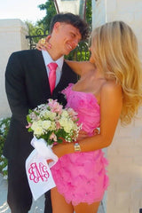 Romantic Hot Pink Sheath Homecoming Dress with Appliqué Bodice and Slim Fit