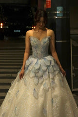 Light Blue A-Line Sweetheart Long Prom Dress with Beaded Bodice