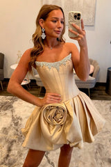 Romantic Pink Homecoming Dress with Strapless Corset Top and Floral Waist Detail