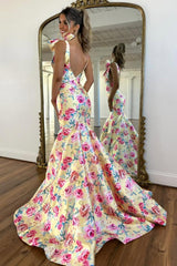 Floral Bloom Mermaid Prom Dress with Bow Shoulders and Backless Design