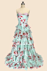 Floral Sweetheart Corset Prom Dress with Layered Skirt Design