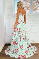 Floral Sweetheart Corset Prom Dress with Layered Skirt Design