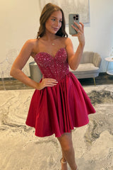 Elegant Beaded Corset Homecoming Dress with Satin Fabric and Sweetheart Bodice