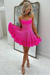Chic Short Strapless Homecoming Dress with Glitter Beading and Flared Skirt