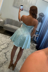 Pretty Off Shoulder Homecoming Dress with Structured Corset Bodice and Pearl Accents