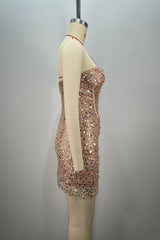 Sparkly Strapless Rhinestone Homecoming Dress with Bodycon Corset Fit