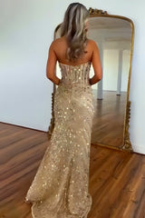 Sweetheart Mermaid Prom Dress with Sparkling Sequins and Side Slit Skirt