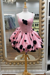 Fairy Like Pink Homecoming Dress with Sweetheart Neckline and Black 3D Floral Detail