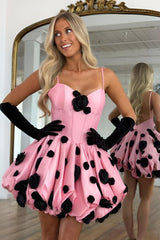 Fairy Like Pink Homecoming Dress with Sweetheart Neckline and Black 3D Floral Detail