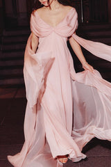 Sweety Pink V-Neck A-Line Prom Gown with Layered Ruffles