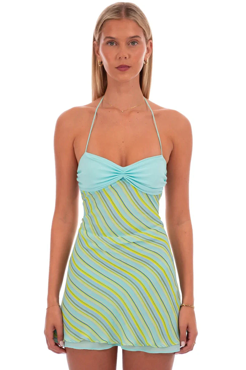 Chic Mint Green Mini Homecoming Dress with Halter Neck and Tiered Ruffle Layers