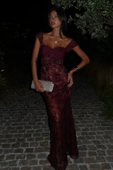 Burgundy Sweetheart Mermaid Long Dress with Elegant Lace Accents