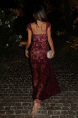 Burgundy Sweetheart Mermaid Long Dress with Elegant Lace Accents