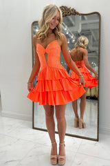 Dreamy Sparkly Mini Homecoming Dress with Beaded Bodice and Tiered Ruffle Hem